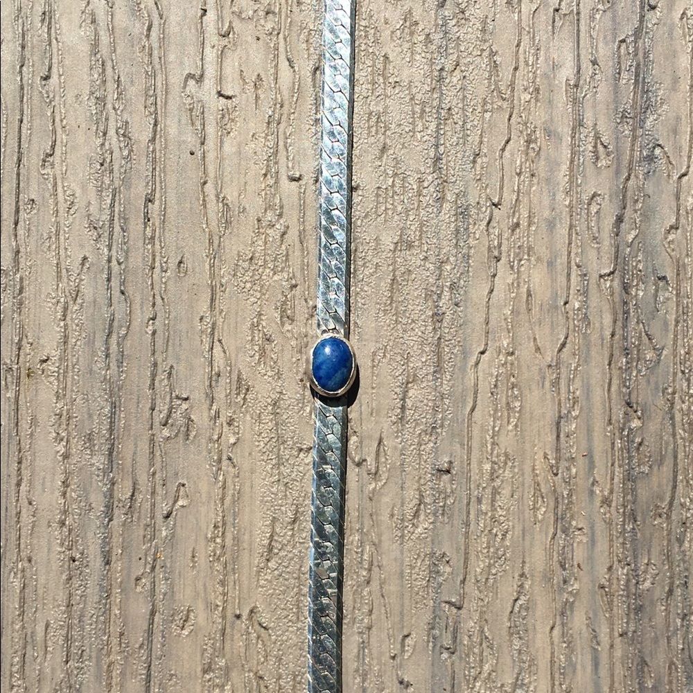 STERLING SILVER HERRINGBONE BRACELET - LAPIS STONE